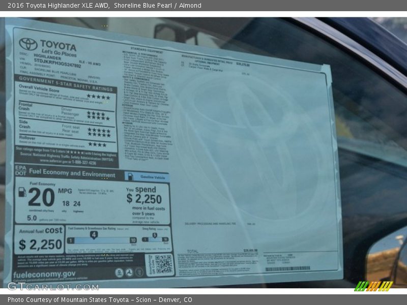 Shoreline Blue Pearl / Almond 2016 Toyota Highlander XLE AWD
