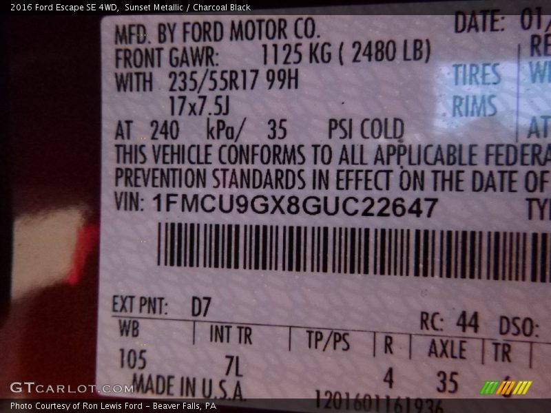 Sunset Metallic / Charcoal Black 2016 Ford Escape SE 4WD