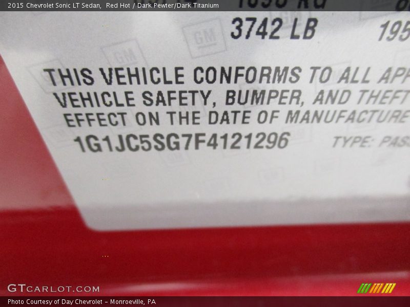 Red Hot / Dark Pewter/Dark Titanium 2015 Chevrolet Sonic LT Sedan
