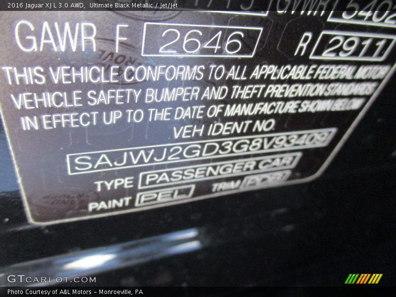 2016 XJ L 3.0 AWD Ultimate Black Metallic Color Code PEL