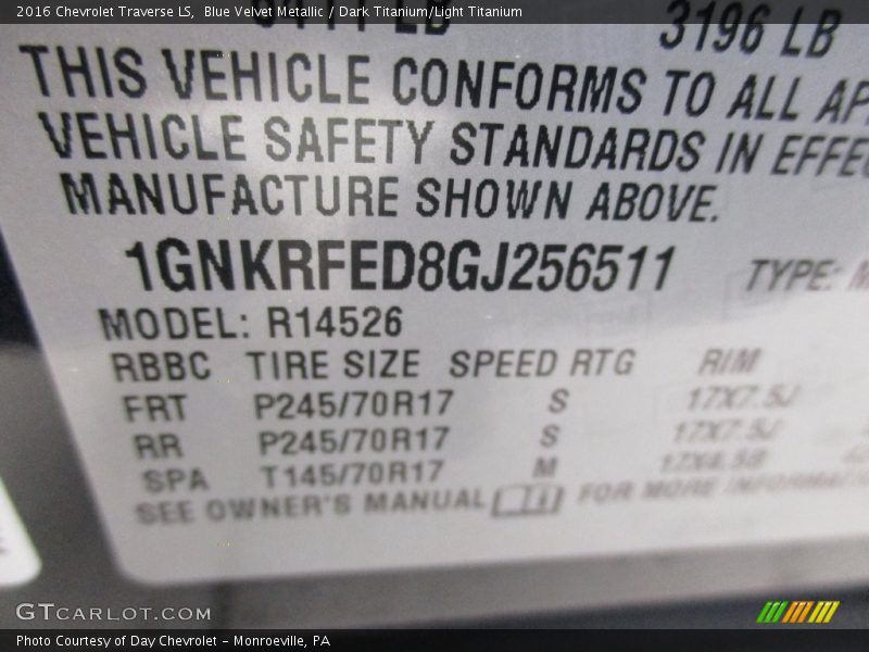 Blue Velvet Metallic / Dark Titanium/Light Titanium 2016 Chevrolet Traverse LS