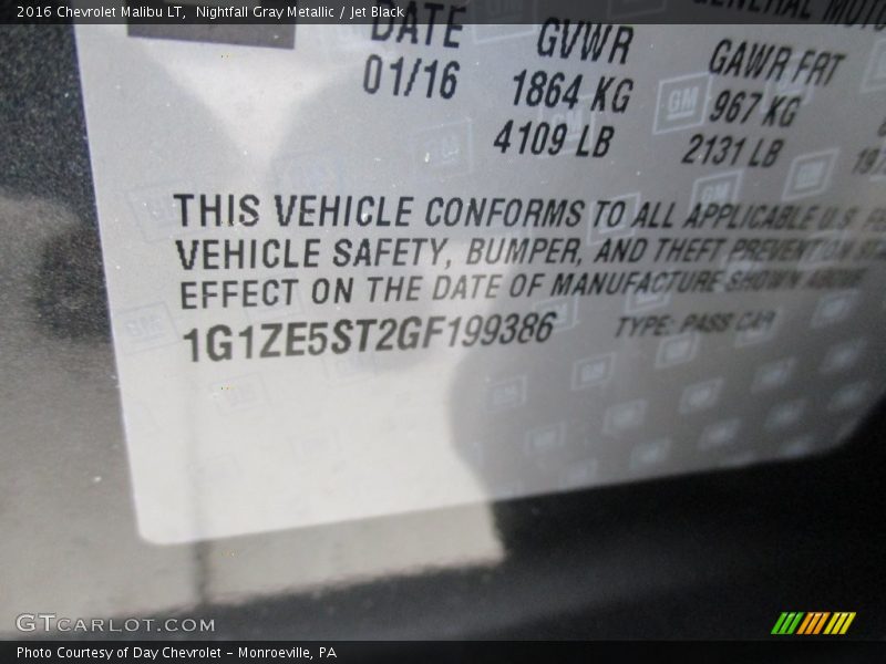 Nightfall Gray Metallic / Jet Black 2016 Chevrolet Malibu LT