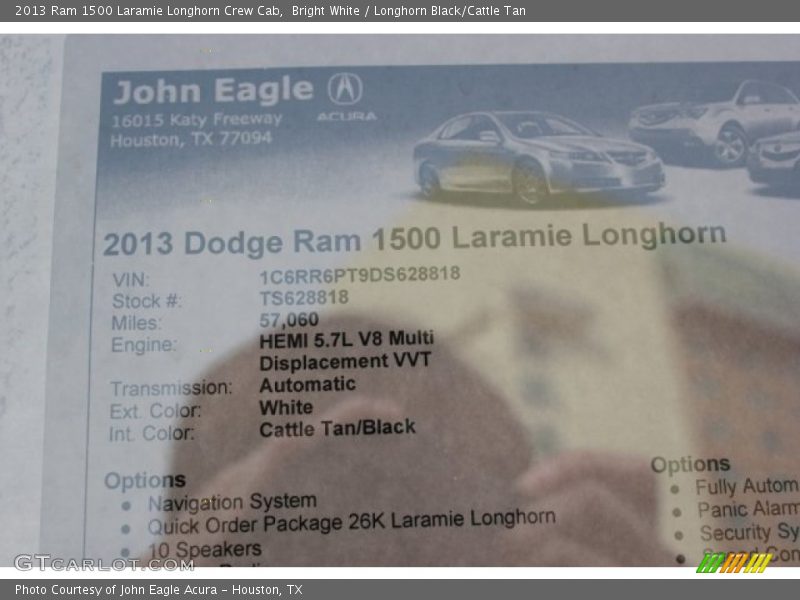 Bright White / Longhorn Black/Cattle Tan 2013 Ram 1500 Laramie Longhorn Crew Cab