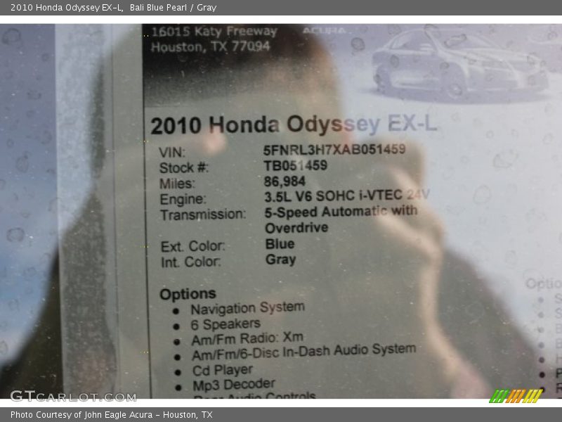 Bali Blue Pearl / Gray 2010 Honda Odyssey EX-L