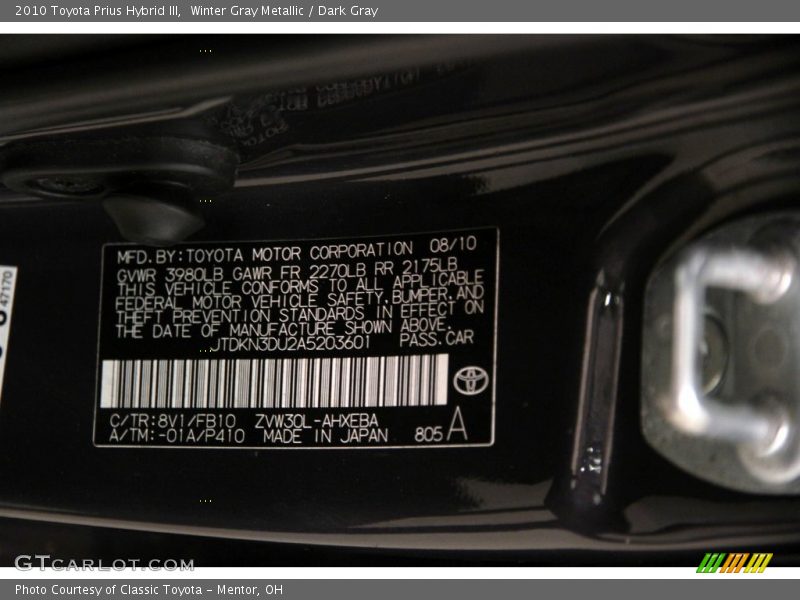 Winter Gray Metallic / Dark Gray 2010 Toyota Prius Hybrid III
