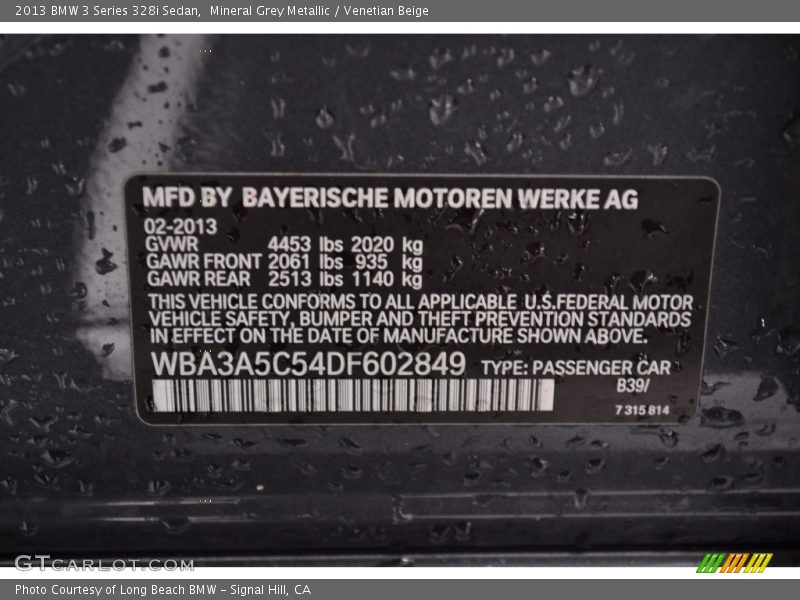 Mineral Grey Metallic / Venetian Beige 2013 BMW 3 Series 328i Sedan