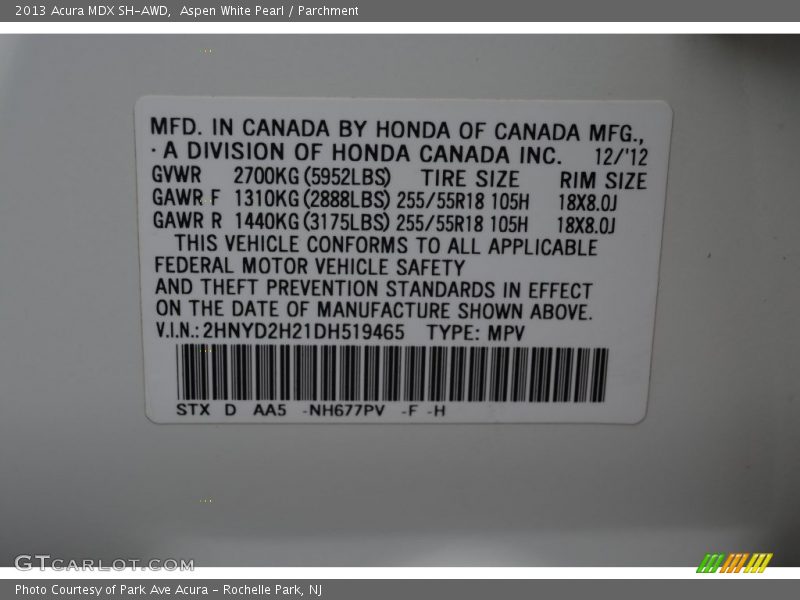 Aspen White Pearl / Parchment 2013 Acura MDX SH-AWD