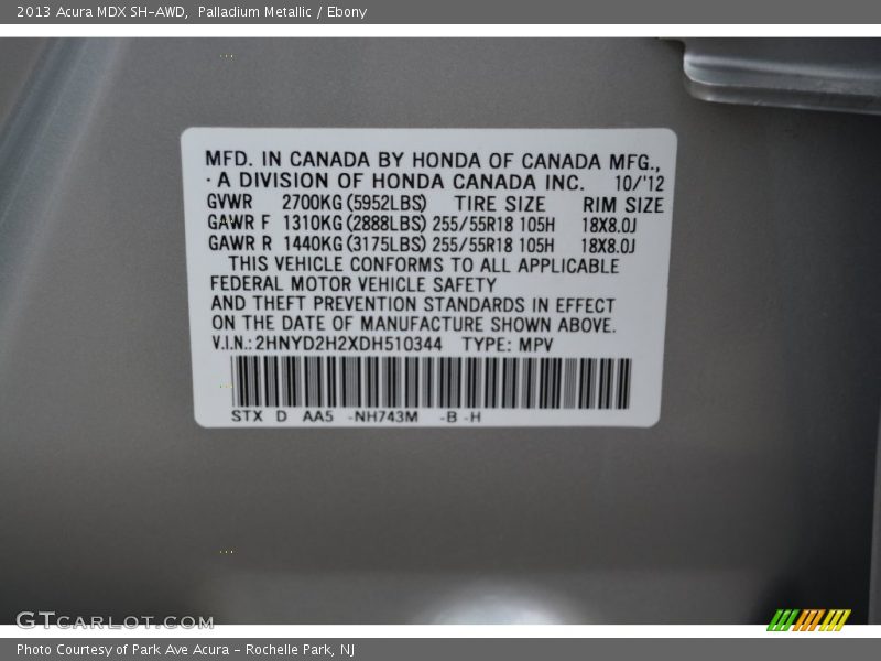 Palladium Metallic / Ebony 2013 Acura MDX SH-AWD