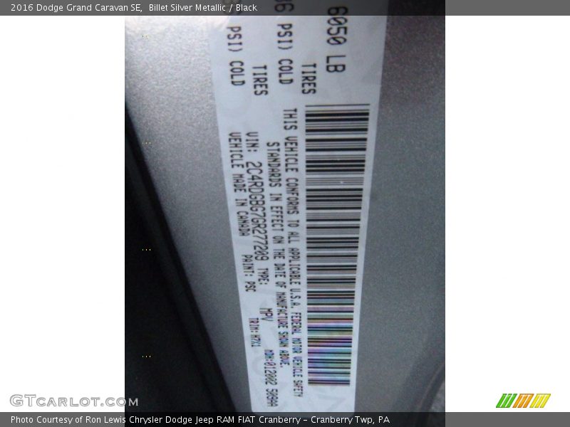 Billet Silver Metallic / Black 2016 Dodge Grand Caravan SE