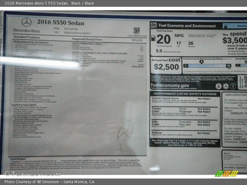 Black / Black 2016 Mercedes-Benz S 550 Sedan