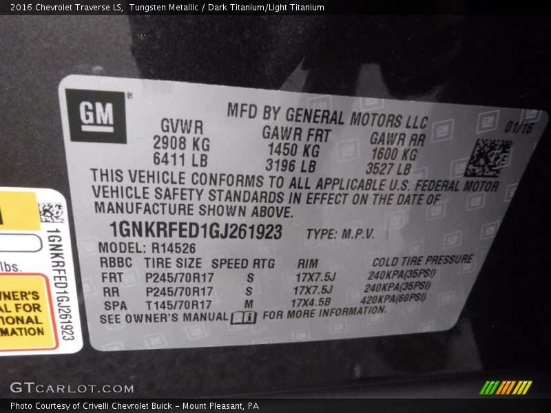 Tungsten Metallic / Dark Titanium/Light Titanium 2016 Chevrolet Traverse LS