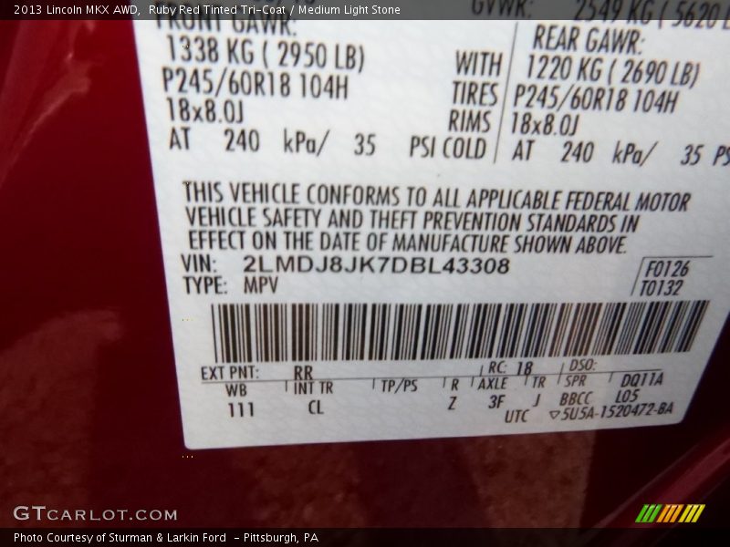 Ruby Red Tinted Tri-Coat / Medium Light Stone 2013 Lincoln MKX AWD