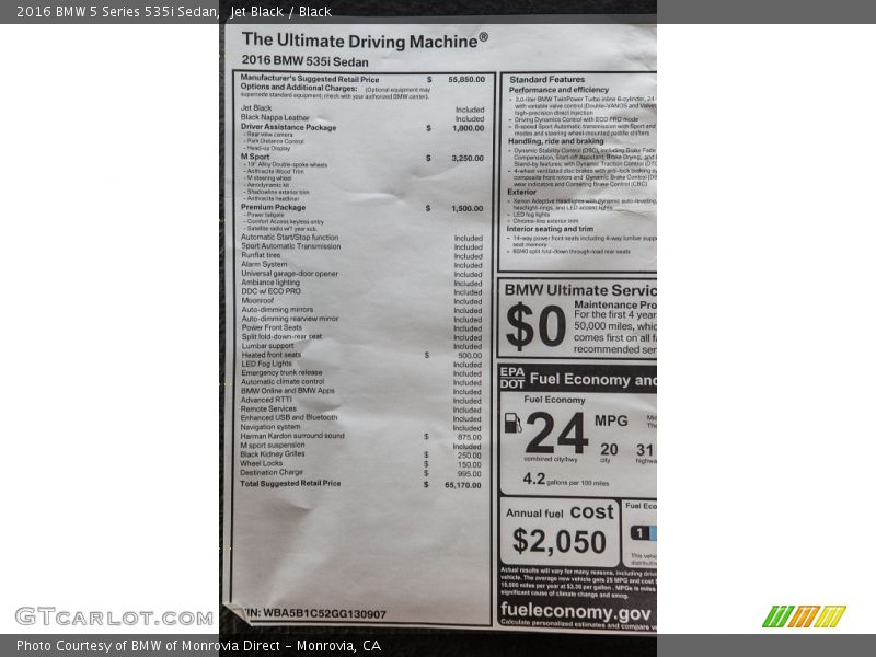 Jet Black / Black 2016 BMW 5 Series 535i Sedan