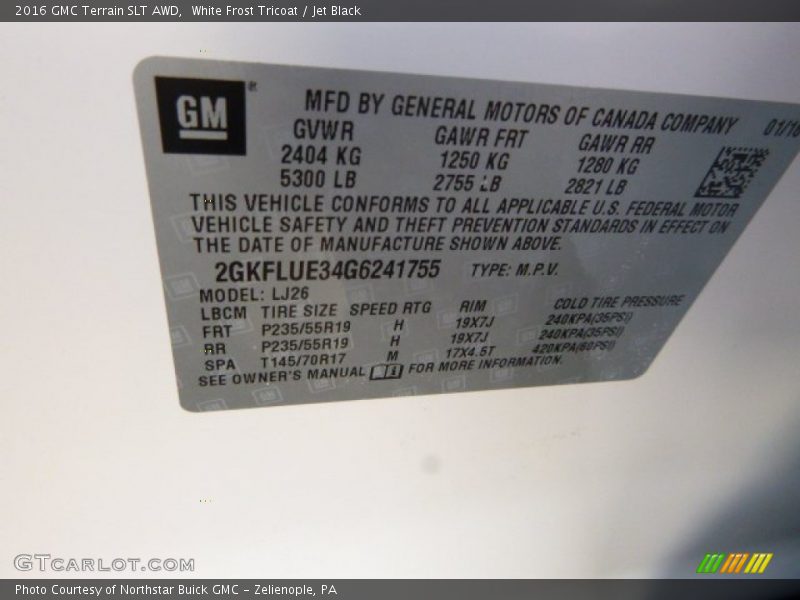 White Frost Tricoat / Jet Black 2016 GMC Terrain SLT AWD