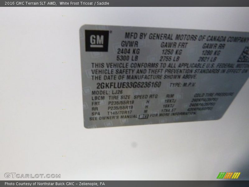 White Frost Tricoat / Saddle 2016 GMC Terrain SLT AWD