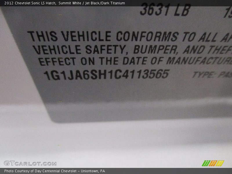 Summit White / Jet Black/Dark Titanium 2012 Chevrolet Sonic LS Hatch