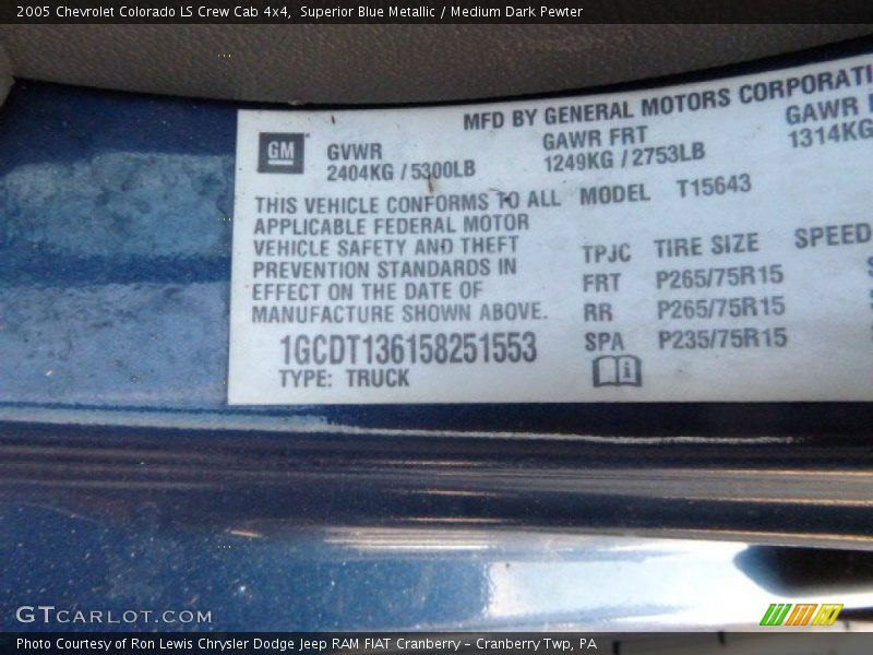 Superior Blue Metallic / Medium Dark Pewter 2005 Chevrolet Colorado LS Crew Cab 4x4
