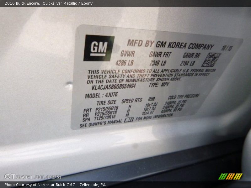 Quicksilver Metallic / Ebony 2016 Buick Encore