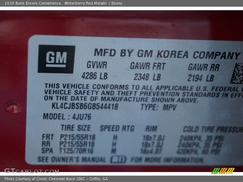 Winterberry Red Metallic / Ebony 2016 Buick Encore Convenience
