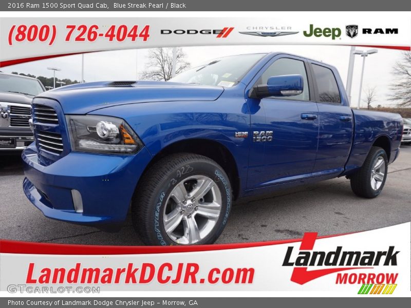 Blue Streak Pearl / Black 2016 Ram 1500 Sport Quad Cab