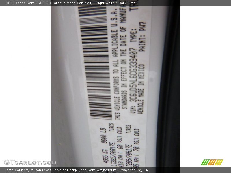 Bright White / Dark Slate 2012 Dodge Ram 2500 HD Laramie Mega Cab 4x4