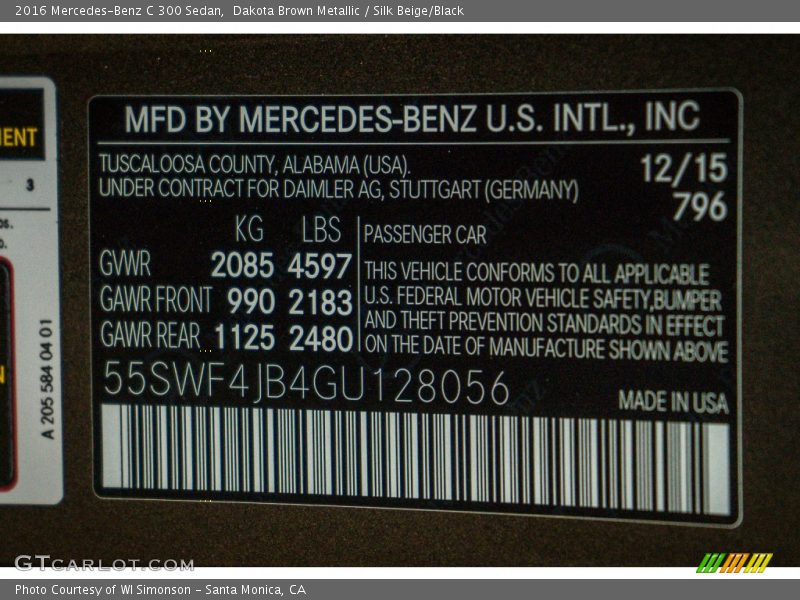 Dakota Brown Metallic / Silk Beige/Black 2016 Mercedes-Benz C 300 Sedan