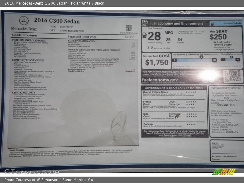 Polar White / Black 2016 Mercedes-Benz C 300 Sedan