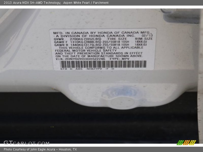 Aspen White Pearl / Parchment 2013 Acura MDX SH-AWD Technology