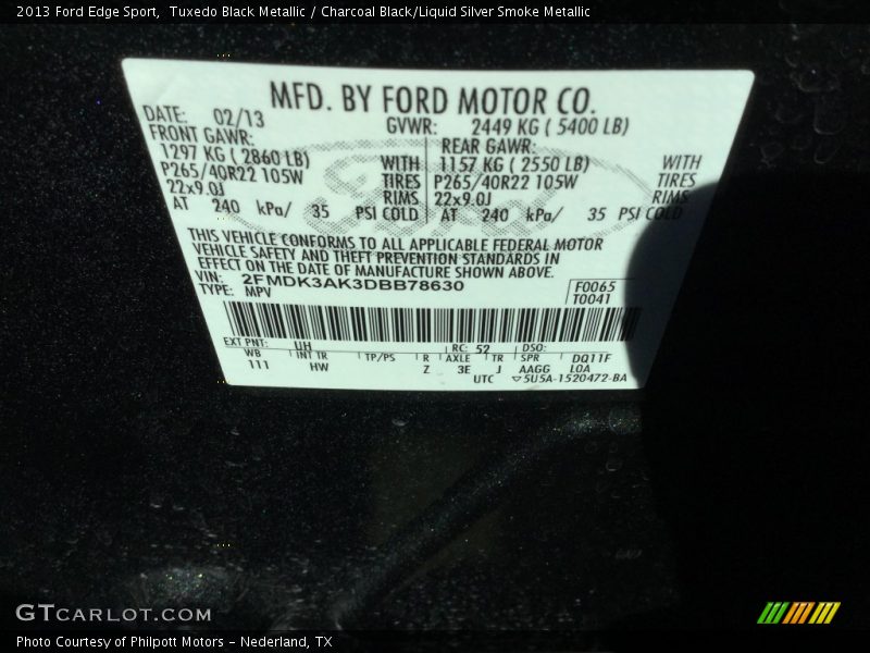 Tuxedo Black Metallic / Charcoal Black/Liquid Silver Smoke Metallic 2013 Ford Edge Sport