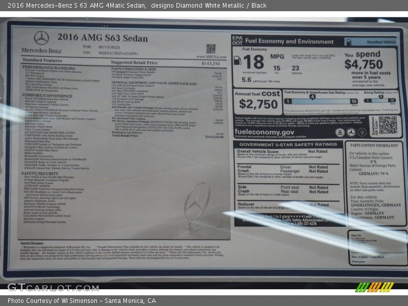 designo Diamond White Metallic / Black 2016 Mercedes-Benz S 63 AMG 4Matic Sedan