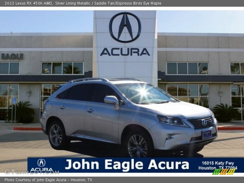 Silver Lining Metallic / Saddle Tan/Espresso Birds Eye Maple 2013 Lexus RX 450h AWD