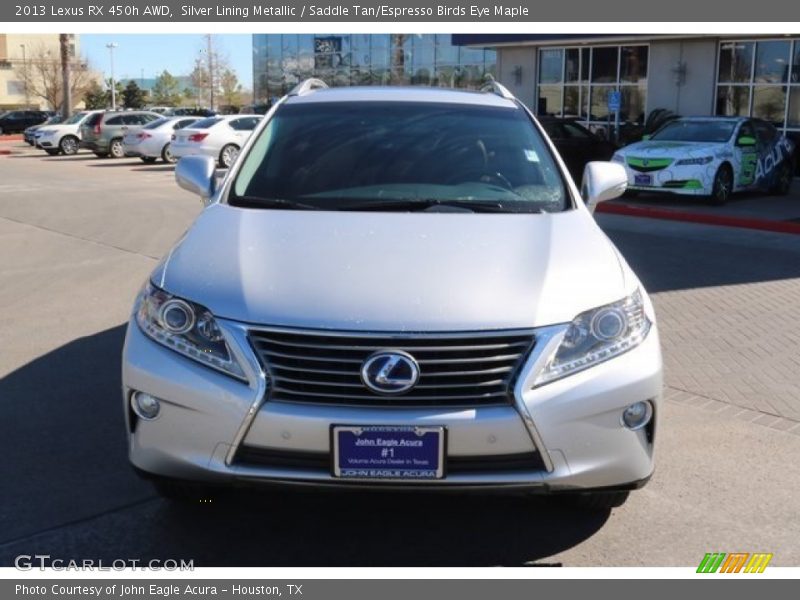 Silver Lining Metallic / Saddle Tan/Espresso Birds Eye Maple 2013 Lexus RX 450h AWD