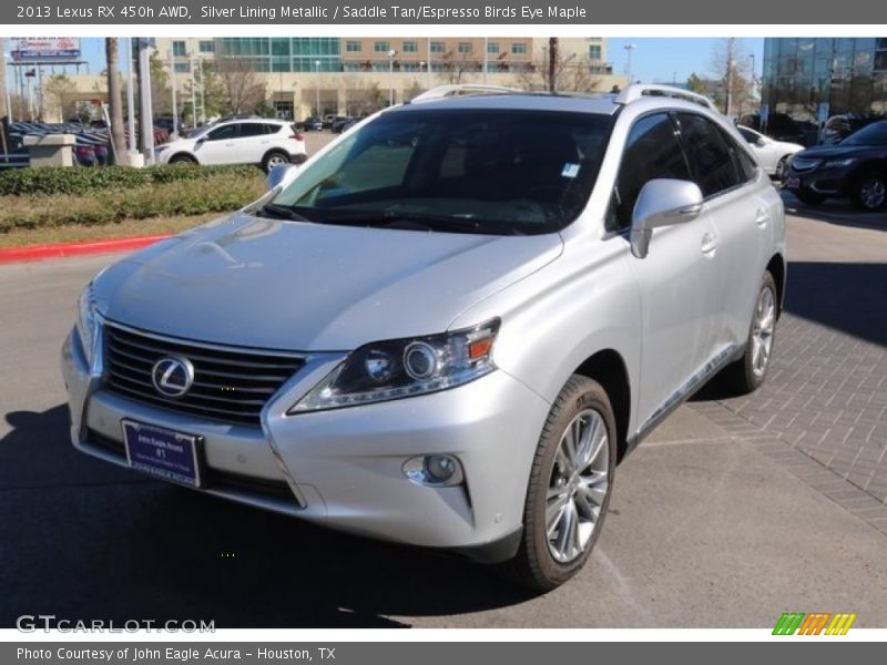 Silver Lining Metallic / Saddle Tan/Espresso Birds Eye Maple 2013 Lexus RX 450h AWD