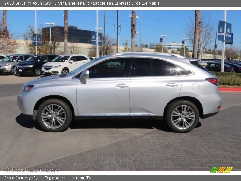 Silver Lining Metallic / Saddle Tan/Espresso Birds Eye Maple 2013 Lexus RX 450h AWD