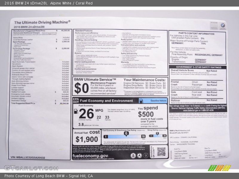 Alpine White / Coral Red 2016 BMW Z4 sDrive28i