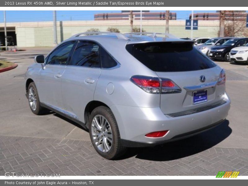 Silver Lining Metallic / Saddle Tan/Espresso Birds Eye Maple 2013 Lexus RX 450h AWD