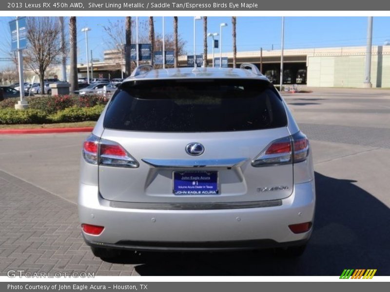 Silver Lining Metallic / Saddle Tan/Espresso Birds Eye Maple 2013 Lexus RX 450h AWD