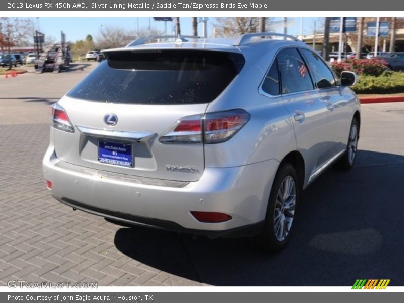 Silver Lining Metallic / Saddle Tan/Espresso Birds Eye Maple 2013 Lexus RX 450h AWD