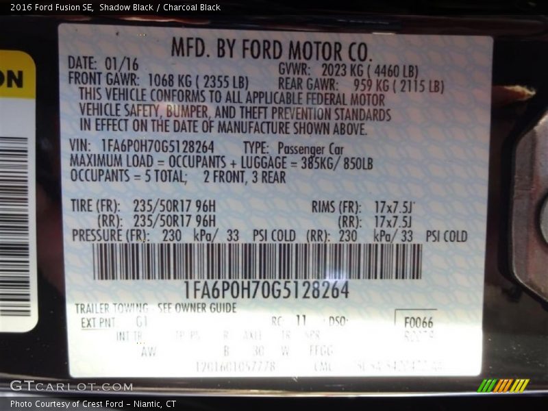 Shadow Black / Charcoal Black 2016 Ford Fusion SE