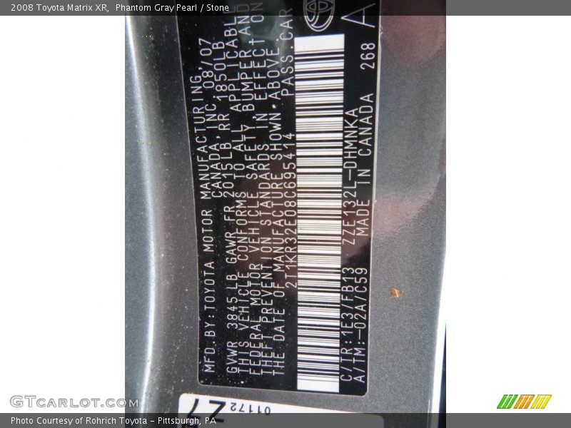 Phantom Gray Pearl / Stone 2008 Toyota Matrix XR
