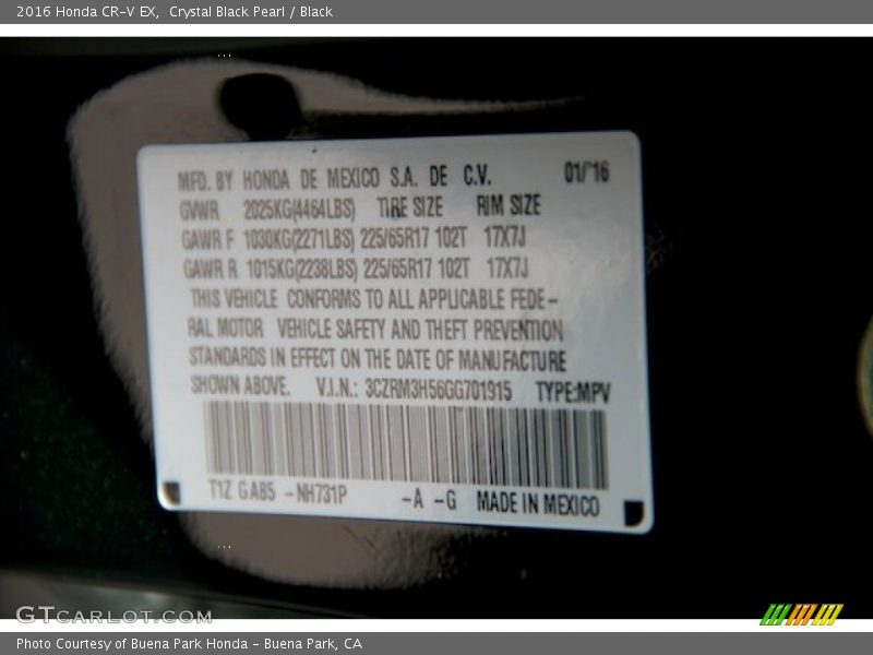Crystal Black Pearl / Black 2016 Honda CR-V EX
