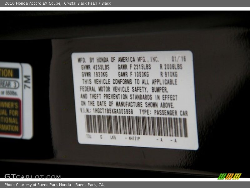 Crystal Black Pearl / Black 2016 Honda Accord EX Coupe