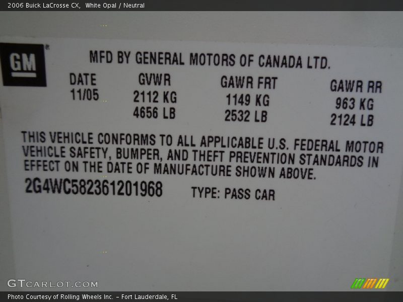 White Opal / Neutral 2006 Buick LaCrosse CX