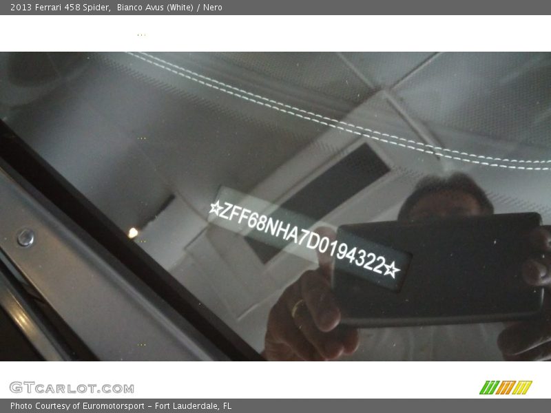 Bianco Avus (White) / Nero 2013 Ferrari 458 Spider