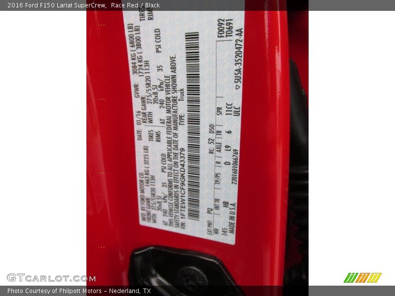 Race Red / Black 2016 Ford F150 Lariat SuperCrew