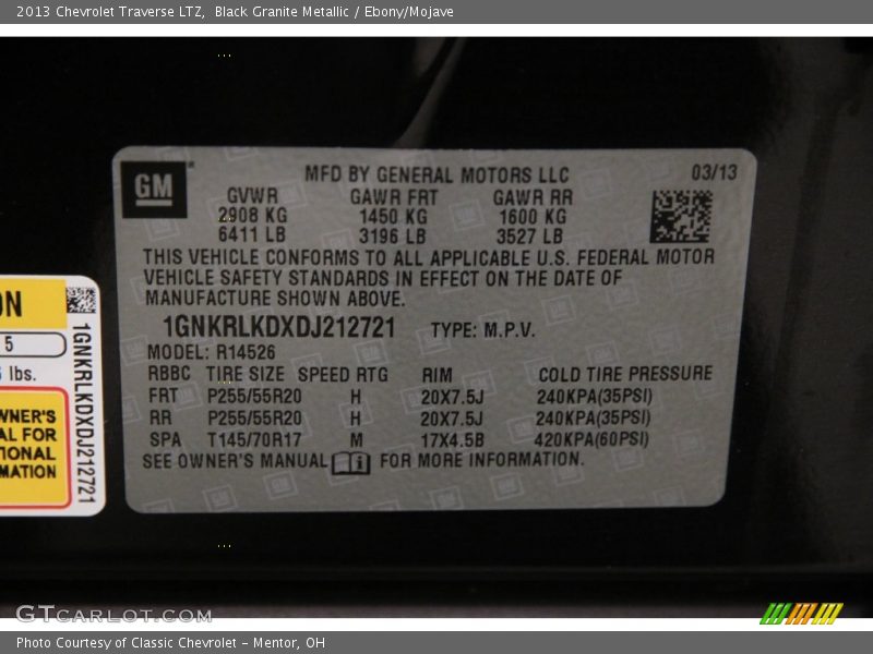 Black Granite Metallic / Ebony/Mojave 2013 Chevrolet Traverse LTZ