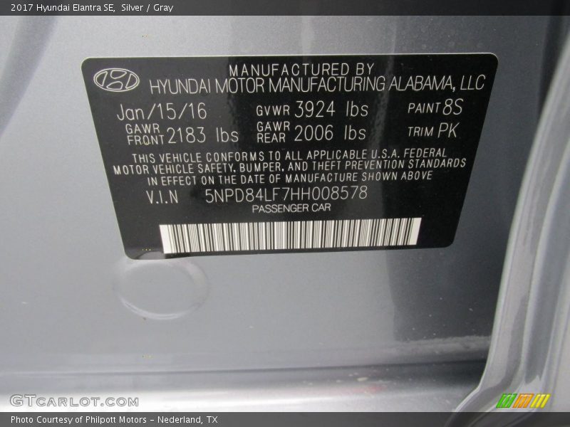 2017 Elantra SE Silver Color Code 8S