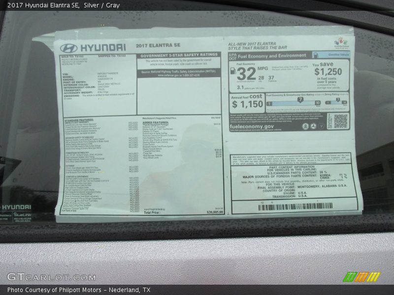  2017 Elantra SE Window Sticker