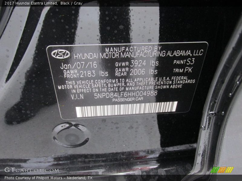 2017 Elantra Limited Black Color Code S3