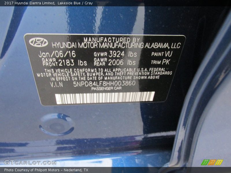 Lakeside Blue / Gray 2017 Hyundai Elantra Limited